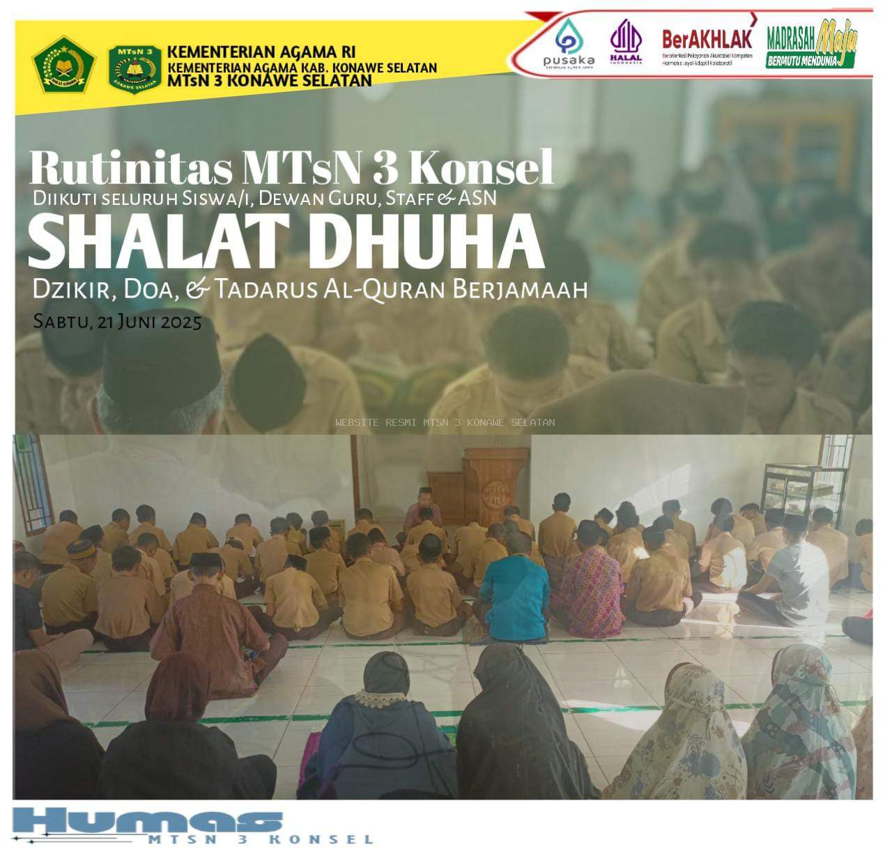 Rutinitas MTS N 3 Konawe selatan sholat duha dan tadarus
