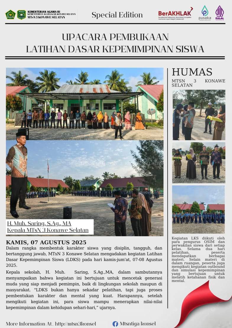 Upacara Pembukaan LDKS (Latihan Kepemimpinan dasar Siswa) MTs N 3 Konawe Selatan